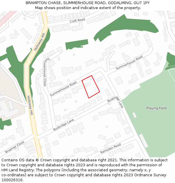 BRAMPTON CHASE, SUMMERHOUSE ROAD, GODALMING, GU7 1PY: Location map and indicative extent of plot