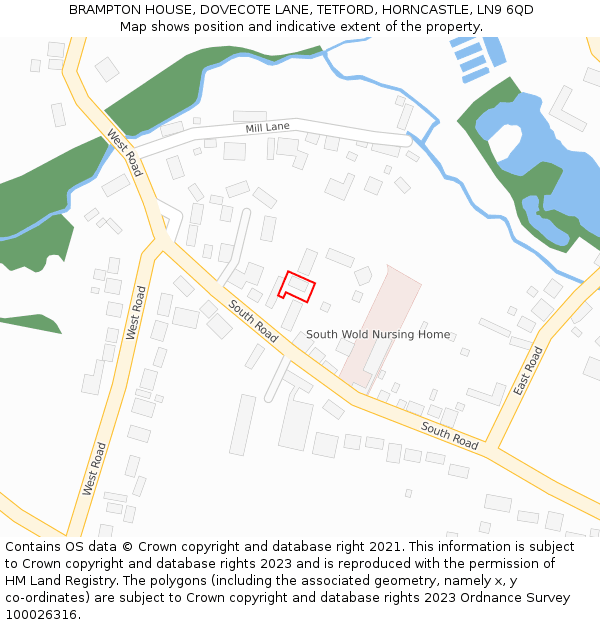 BRAMPTON HOUSE, DOVECOTE LANE, TETFORD, HORNCASTLE, LN9 6QD: Location map and indicative extent of plot
