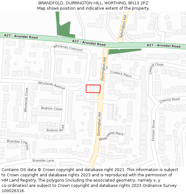 BRANDFOLD, DURRINGTON HILL, WORTHING, BN13 2PZ: Location map and indicative extent of plot