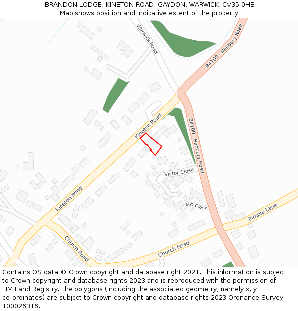 BRANDON LODGE, KINETON ROAD, GAYDON, WARWICK, CV35 0HB: Location map and indicative extent of plot