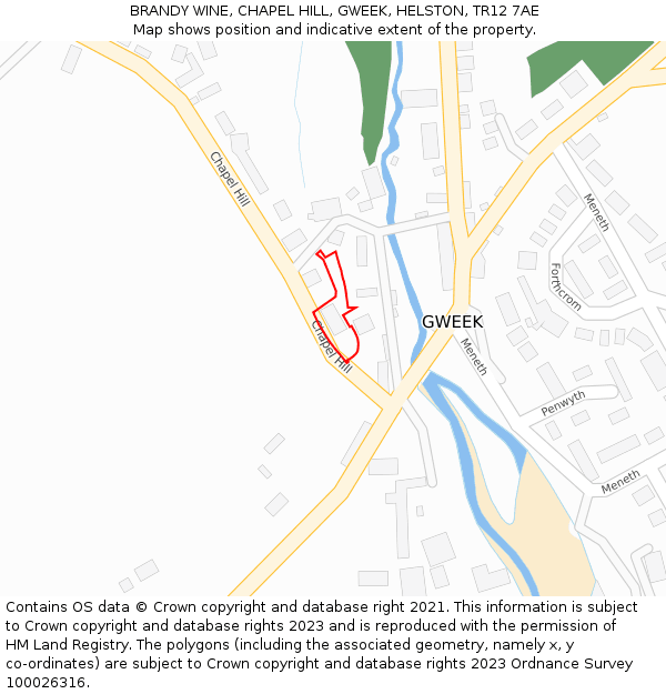 BRANDY WINE, CHAPEL HILL, GWEEK, HELSTON, TR12 7AE: Location map and indicative extent of plot