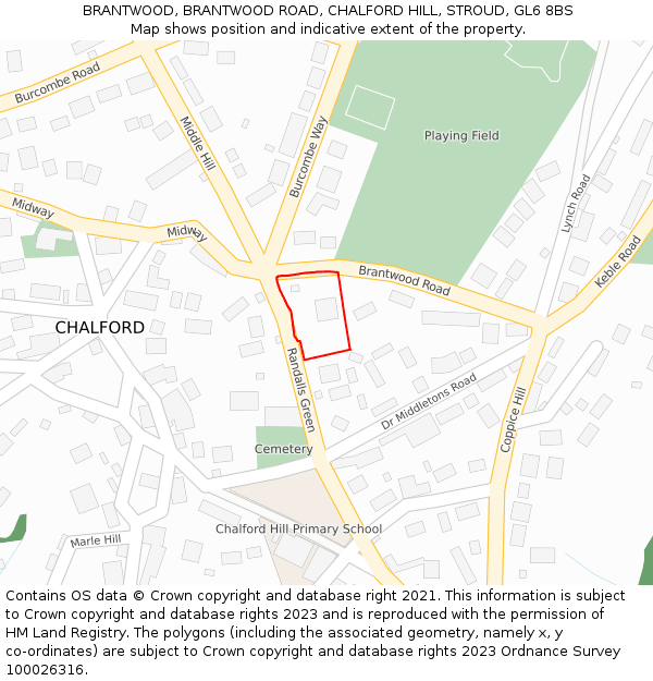 BRANTWOOD, BRANTWOOD ROAD, CHALFORD HILL, STROUD, GL6 8BS: Location map and indicative extent of plot