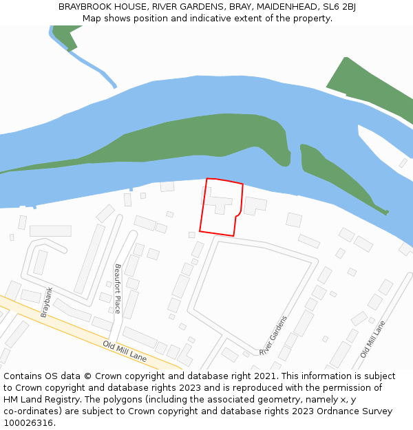 BRAYBROOK HOUSE, RIVER GARDENS, BRAY, MAIDENHEAD, SL6 2BJ: Location map and indicative extent of plot