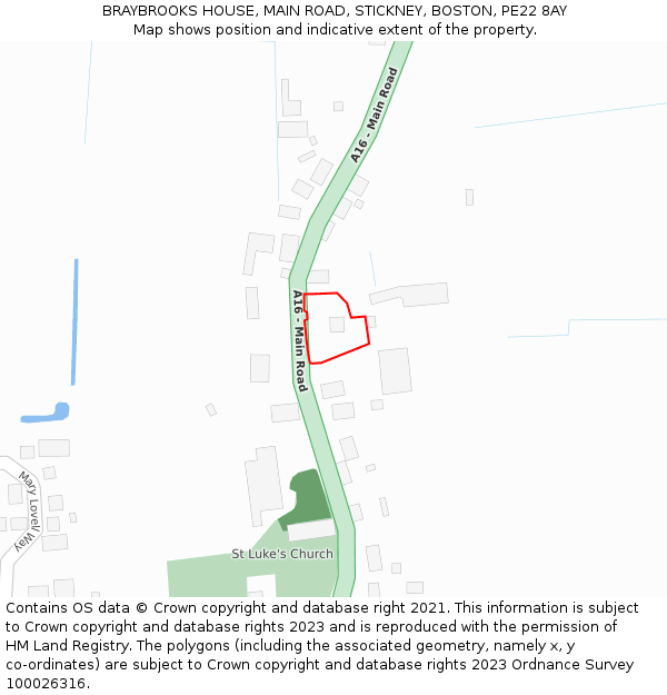 BRAYBROOKS HOUSE, MAIN ROAD, STICKNEY, BOSTON, PE22 8AY: Location map and indicative extent of plot