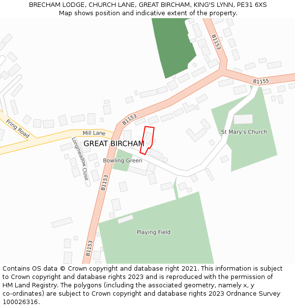 BRECHAM LODGE, CHURCH LANE, GREAT BIRCHAM, KING'S LYNN, PE31 6XS: Location map and indicative extent of plot