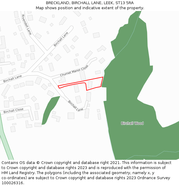 BRECKLAND, BIRCHALL LANE, LEEK, ST13 5RA: Location map and indicative extent of plot