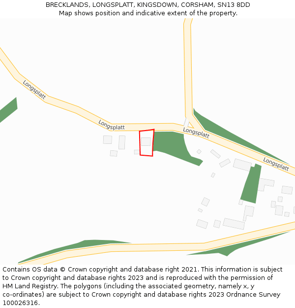 BRECKLANDS, LONGSPLATT, KINGSDOWN, CORSHAM, SN13 8DD: Location map and indicative extent of plot
