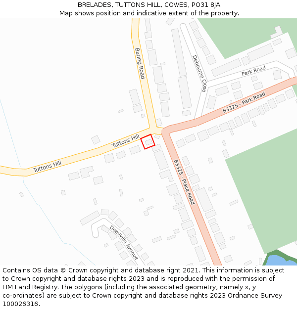 BRELADES, TUTTONS HILL, COWES, PO31 8JA: Location map and indicative extent of plot