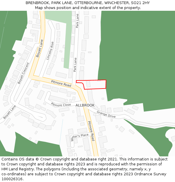 BRENBROOK, PARK LANE, OTTERBOURNE, WINCHESTER, SO21 2HY: Location map and indicative extent of plot