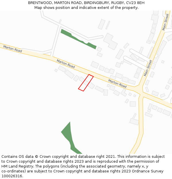 BRENTWOOD, MARTON ROAD, BIRDINGBURY, RUGBY, CV23 8EH: Location map and indicative extent of plot