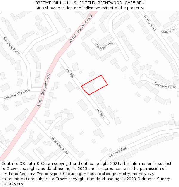 BRETAYE, MILL HILL, SHENFIELD, BRENTWOOD, CM15 8EU: Location map and indicative extent of plot