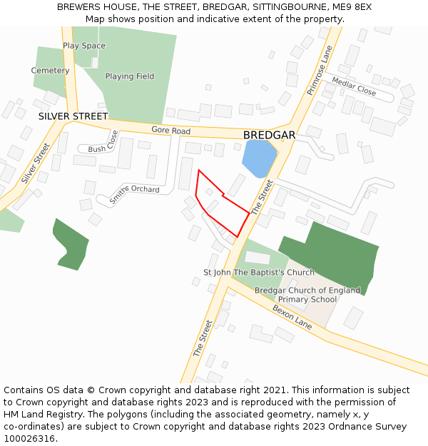 BREWERS HOUSE, THE STREET, BREDGAR, SITTINGBOURNE, ME9 8EX: Location map and indicative extent of plot