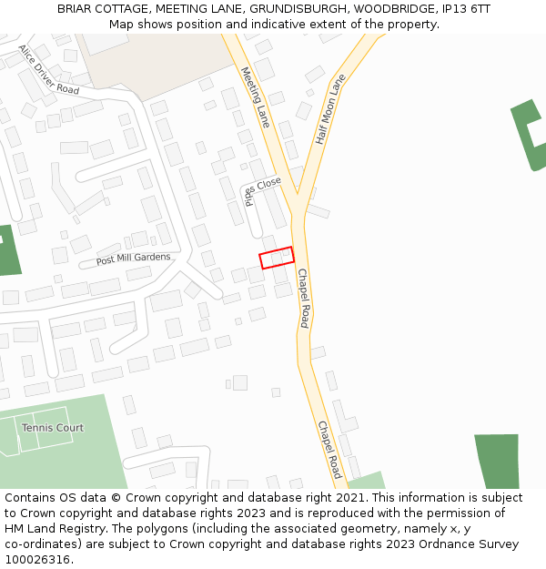 BRIAR COTTAGE, MEETING LANE, GRUNDISBURGH, WOODBRIDGE, IP13 6TT: Location map and indicative extent of plot