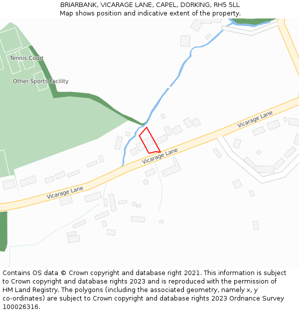 BRIARBANK, VICARAGE LANE, CAPEL, DORKING, RH5 5LL: Location map and indicative extent of plot