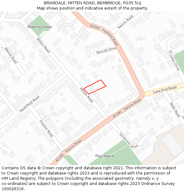 BRIARDALE, MITTEN ROAD, BEMBRIDGE, PO35 5UJ: Location map and indicative extent of plot