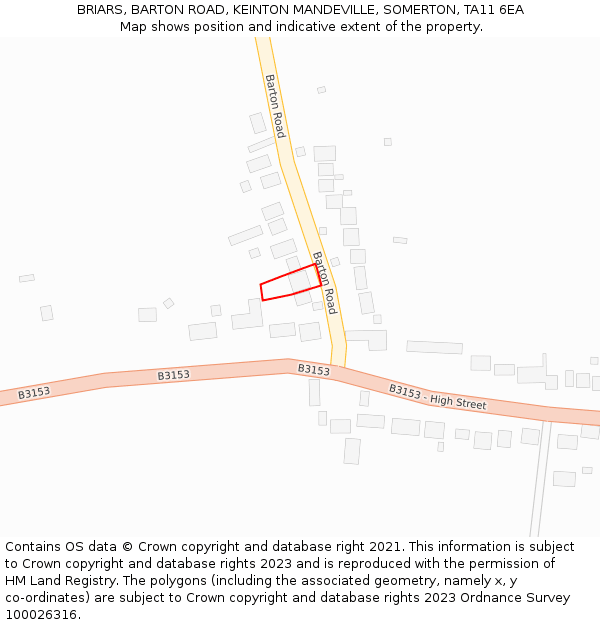 BRIARS, BARTON ROAD, KEINTON MANDEVILLE, SOMERTON, TA11 6EA: Location map and indicative extent of plot