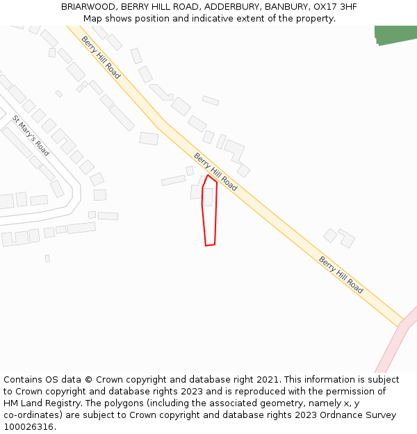 BRIARWOOD, BERRY HILL ROAD, ADDERBURY, BANBURY, OX17 3HF: Location map and indicative extent of plot