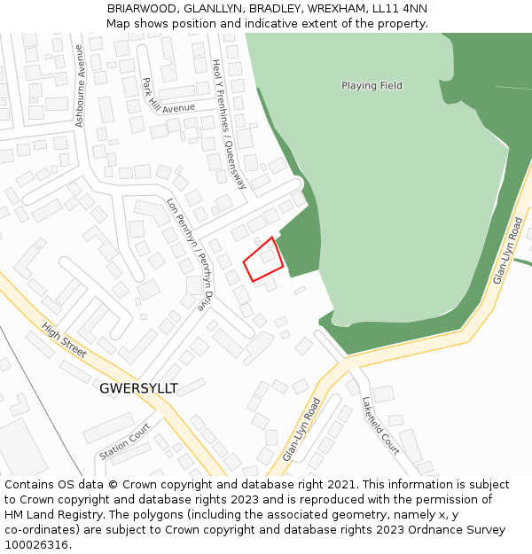 BRIARWOOD, GLANLLYN, BRADLEY, WREXHAM, LL11 4NN: Location map and indicative extent of plot