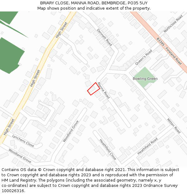 BRIARY CLOSE, MANNA ROAD, BEMBRIDGE, PO35 5UY: Location map and indicative extent of plot