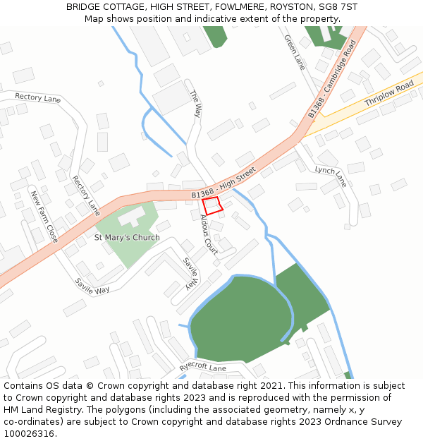 BRIDGE COTTAGE, HIGH STREET, FOWLMERE, ROYSTON, SG8 7ST: Location map and indicative extent of plot