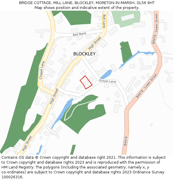 BRIDGE COTTAGE, MILL LANE, BLOCKLEY, MORETON-IN-MARSH, GL56 9HT: Location map and indicative extent of plot
