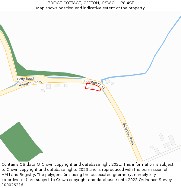 BRIDGE COTTAGE, OFFTON, IPSWICH, IP8 4SE: Location map and indicative extent of plot