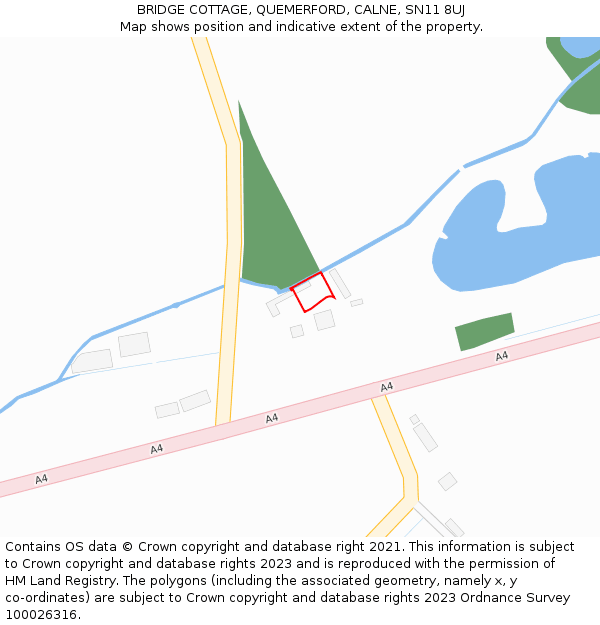 BRIDGE COTTAGE, QUEMERFORD, CALNE, SN11 8UJ: Location map and indicative extent of plot