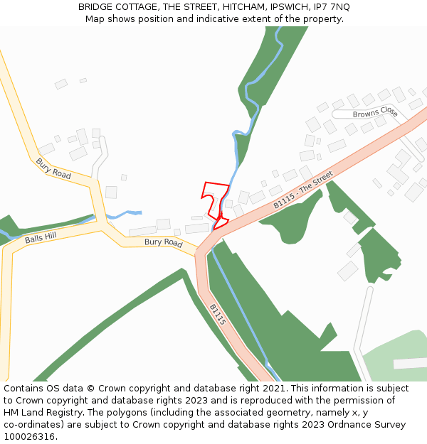 BRIDGE COTTAGE, THE STREET, HITCHAM, IPSWICH, IP7 7NQ: Location map and indicative extent of plot