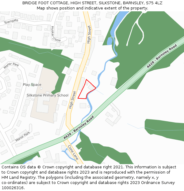 BRIDGE FOOT COTTAGE, HIGH STREET, SILKSTONE, BARNSLEY, S75 4LZ: Location map and indicative extent of plot