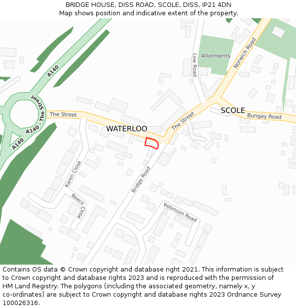 BRIDGE HOUSE, DISS ROAD, SCOLE, DISS, IP21 4DN: Location map and indicative extent of plot