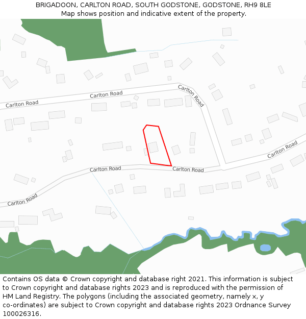 BRIGADOON, CARLTON ROAD, SOUTH GODSTONE, GODSTONE, RH9 8LE: Location map and indicative extent of plot