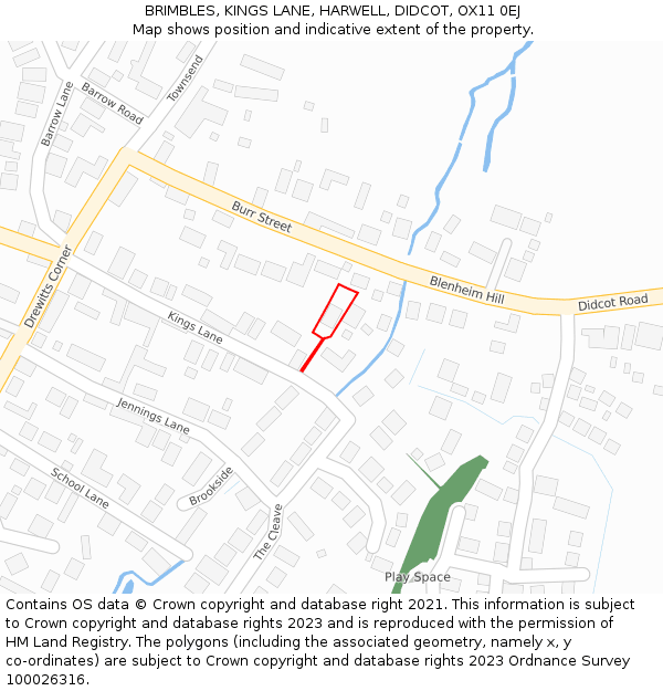 BRIMBLES, KINGS LANE, HARWELL, DIDCOT, OX11 0EJ: Location map and indicative extent of plot