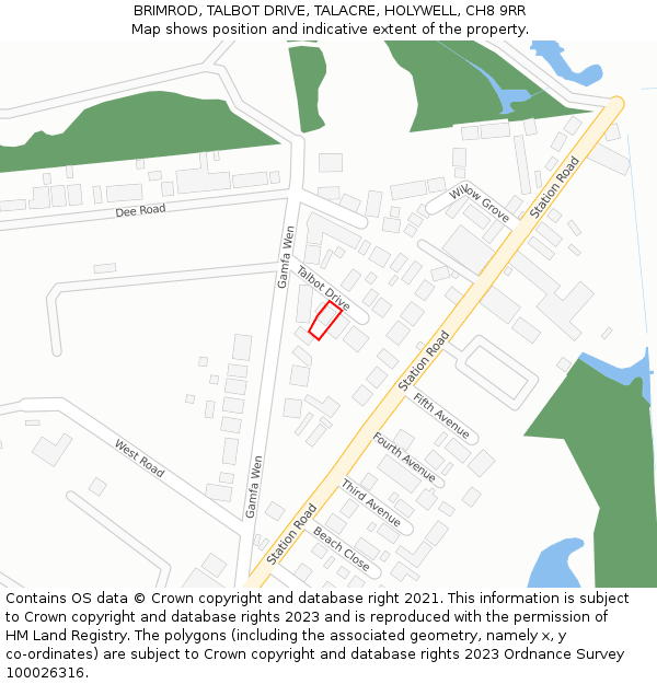 BRIMROD, TALBOT DRIVE, TALACRE, HOLYWELL, CH8 9RR: Location map and indicative extent of plot