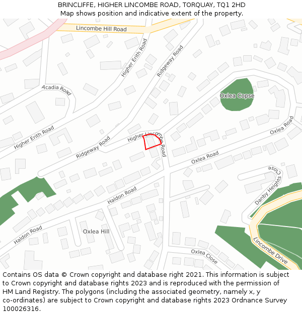 BRINCLIFFE, HIGHER LINCOMBE ROAD, TORQUAY, TQ1 2HD: Location map and indicative extent of plot
