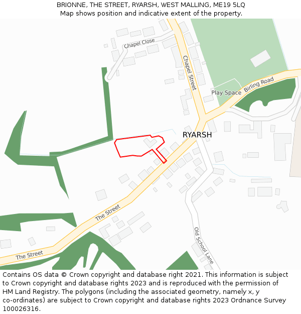 BRIONNE, THE STREET, RYARSH, WEST MALLING, ME19 5LQ: Location map and indicative extent of plot