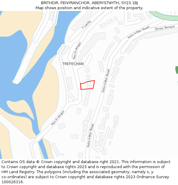 BRITHDIR, PENYRANCHOR, ABERYSTWYTH, SY23 1BJ: Location map and indicative extent of plot