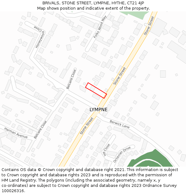 BRIVALS, STONE STREET, LYMPNE, HYTHE, CT21 4JP: Location map and indicative extent of plot