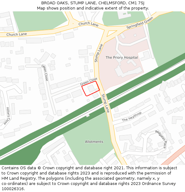 BROAD OAKS, STUMP LANE, CHELMSFORD, CM1 7SJ: Location map and indicative extent of plot