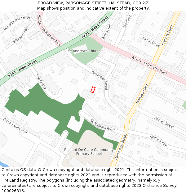 BROAD VIEW, PARSONAGE STREET, HALSTEAD, CO9 2JZ: Location map and indicative extent of plot