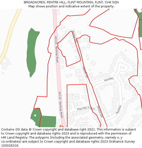 BROADACRES, PENTRE HILL, FLINT MOUNTAIN, FLINT, CH6 5QN: Location map and indicative extent of plot