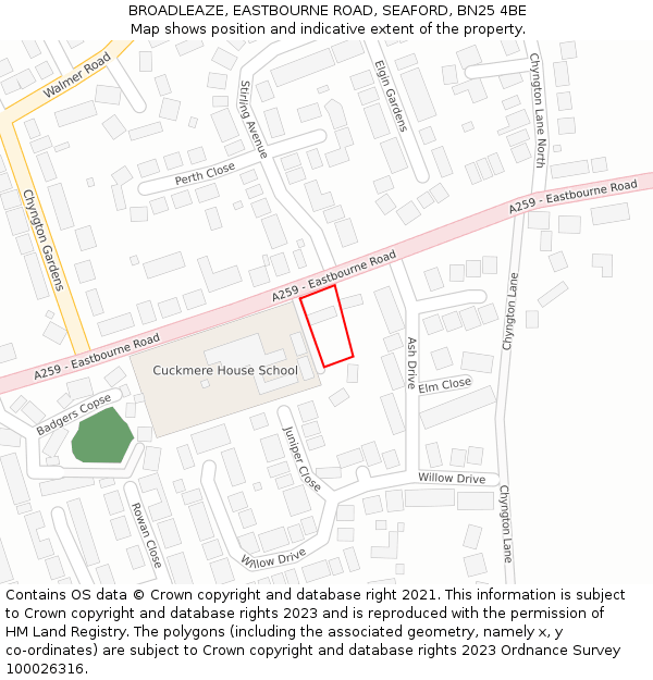 BROADLEAZE, EASTBOURNE ROAD, SEAFORD, BN25 4BE: Location map and indicative extent of plot