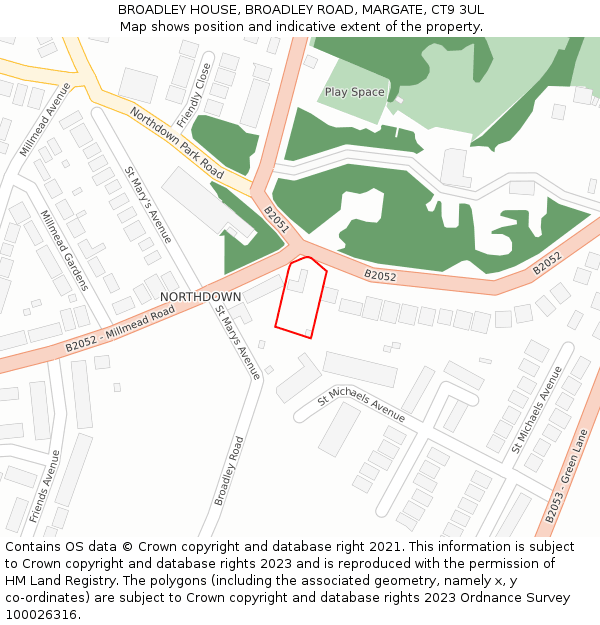 BROADLEY HOUSE, BROADLEY ROAD, MARGATE, CT9 3UL: Location map and indicative extent of plot