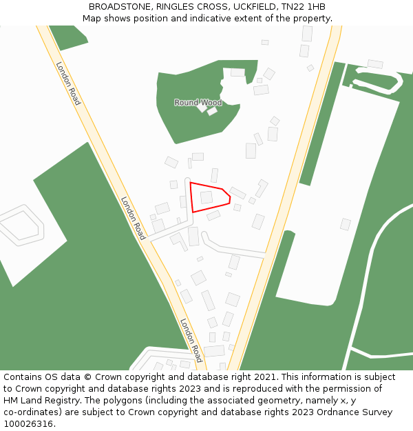 BROADSTONE, RINGLES CROSS, UCKFIELD, TN22 1HB: Location map and indicative extent of plot