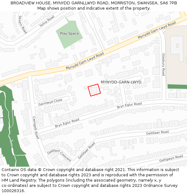 BROADVIEW HOUSE, MYNYDD GARNLLWYD ROAD, MORRISTON, SWANSEA, SA6 7PB: Location map and indicative extent of plot