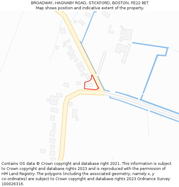 BROADWAY, HAGNABY ROAD, STICKFORD, BOSTON, PE22 8ET: Location map and indicative extent of plot