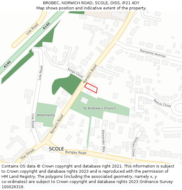 BROBEC, NORWICH ROAD, SCOLE, DISS, IP21 4DY: Location map and indicative extent of plot