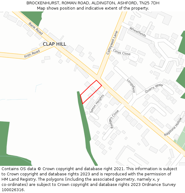 BROCKENHURST, ROMAN ROAD, ALDINGTON, ASHFORD, TN25 7DH: Location map and indicative extent of plot