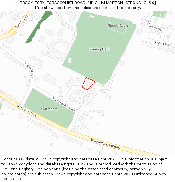 BROCKLESBY, TOBACCONIST ROAD, MINCHINHAMPTON, STROUD, GL6 9JJ: Location map and indicative extent of plot