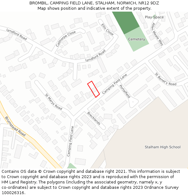 BROMBIL, CAMPING FIELD LANE, STALHAM, NORWICH, NR12 9DZ: Location map and indicative extent of plot