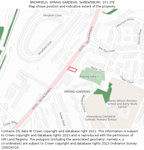 BROMFIELD, SPRING GARDENS, SHREWSBURY, SY1 2TE: Location map and indicative extent of plot